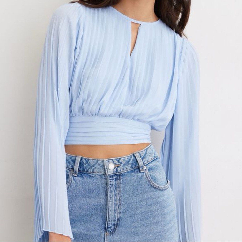 Dynamite Light Blue Pleated Crop Top